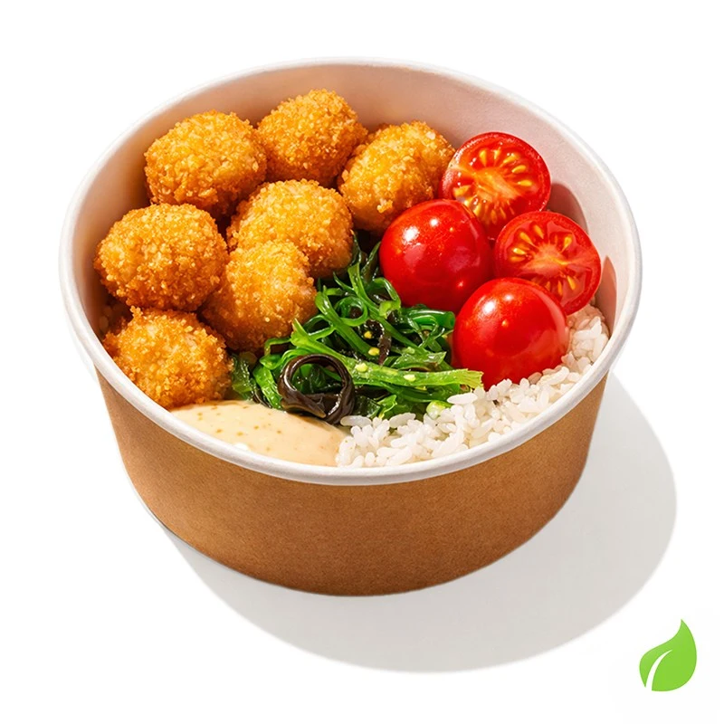 Боул Тофу Кацу - Обжаренные во фритюре кусочки тофу с рисом, томатами черри, водорослями чука ти ореховым соусом.
